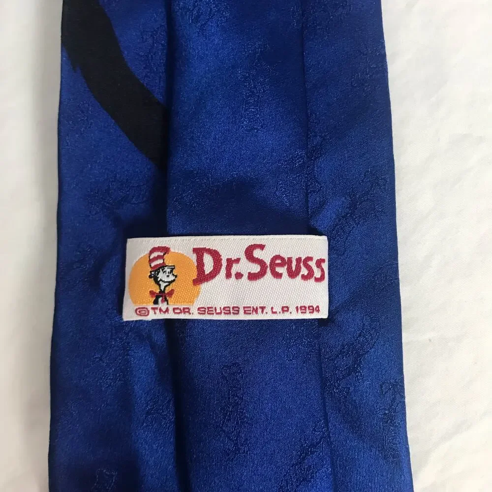 Dr. Seuss The Cat In The Hat Blue 100% Silk Christmas Mistletoe Necktie Tie